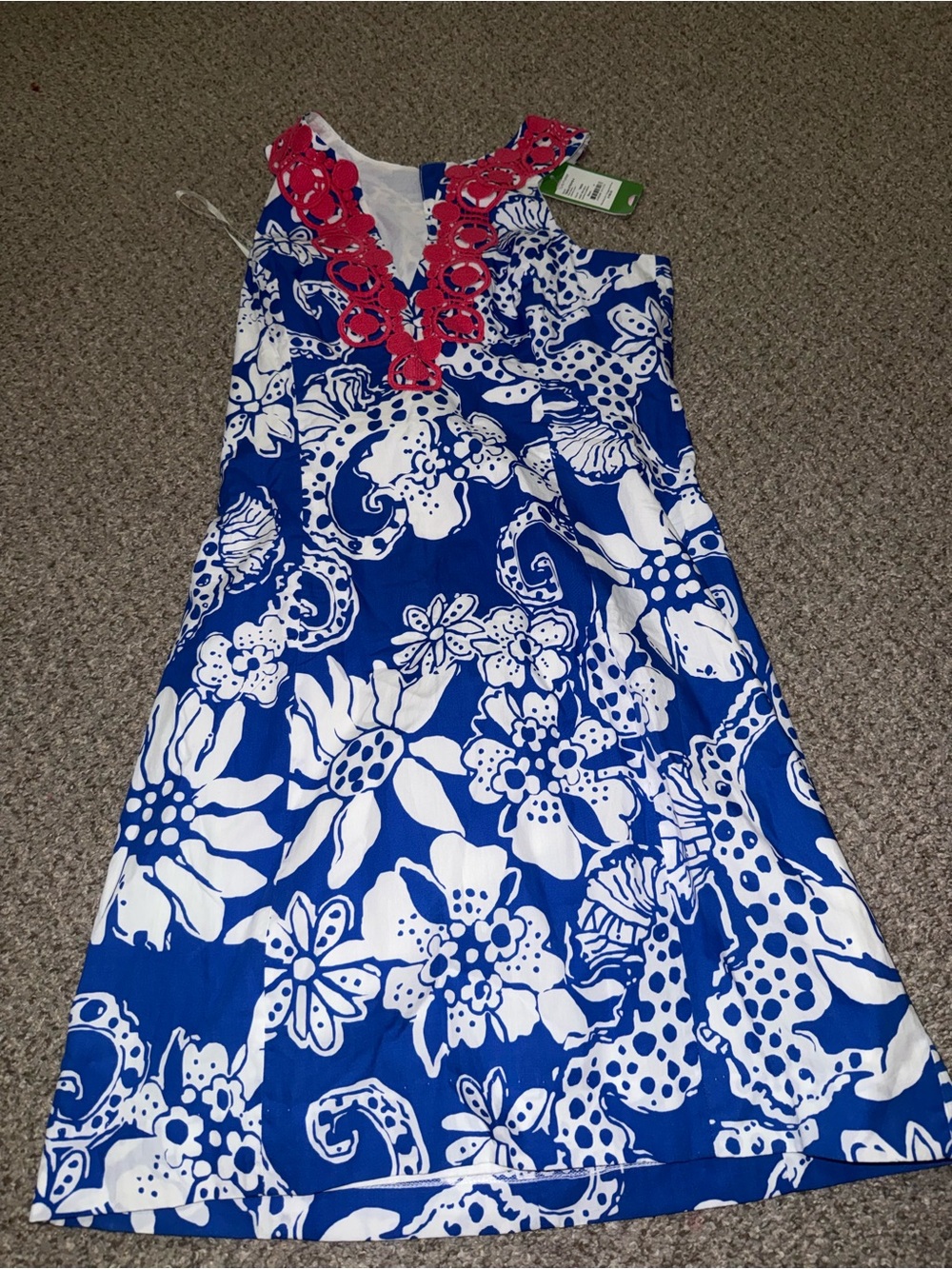 Lilly Pulitzer Blue and White Floral Mini Dress with Pink Trim